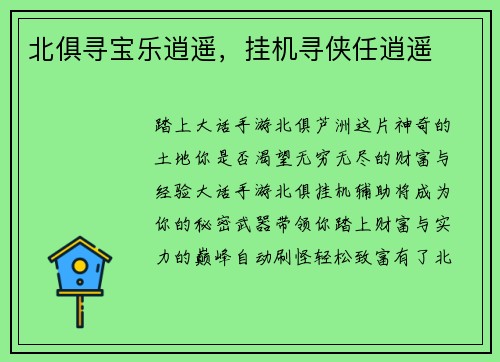 北俱寻宝乐逍遥，挂机寻侠任逍遥