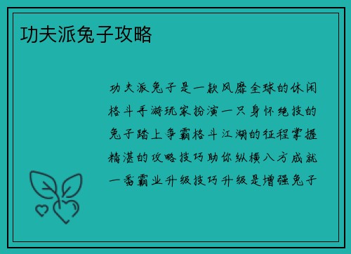 功夫派兔子攻略