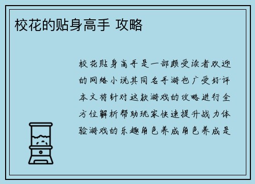 校花的贴身高手 攻略