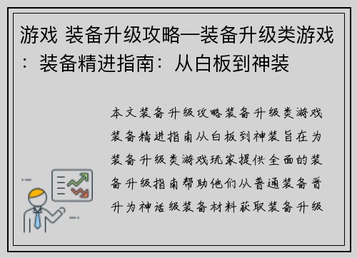 游戏 装备升级攻略—装备升级类游戏：装备精进指南：从白板到神装